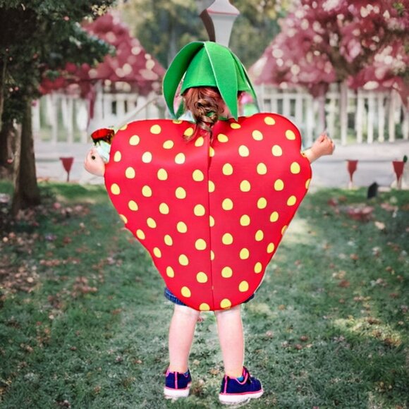 Hauntloook Kids Sweet Strawberry Halloween Costume Unisex Dress Up Pullover Set - Picture 2 of 6